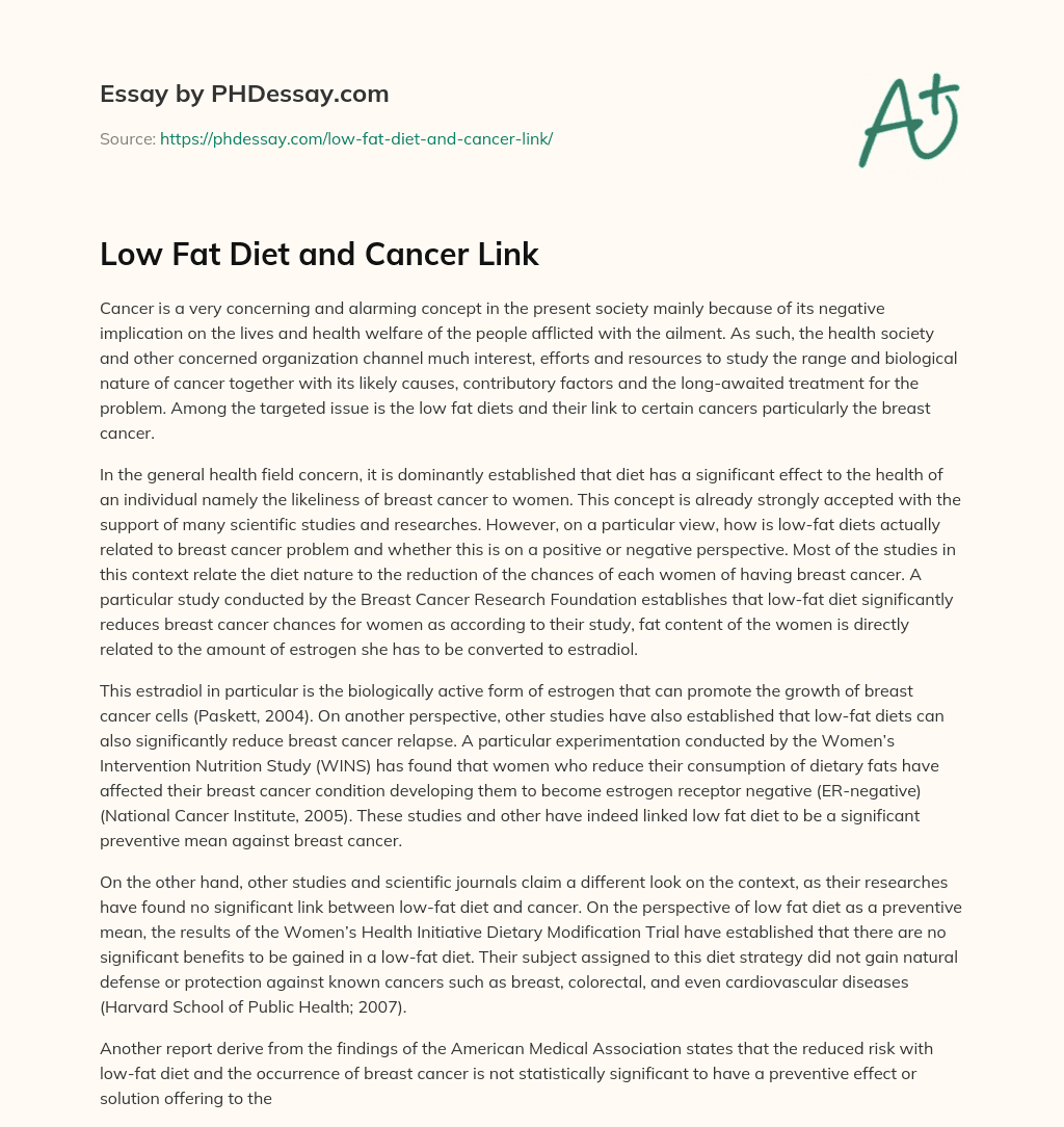 Low Fat Diet and Cancer Link essay