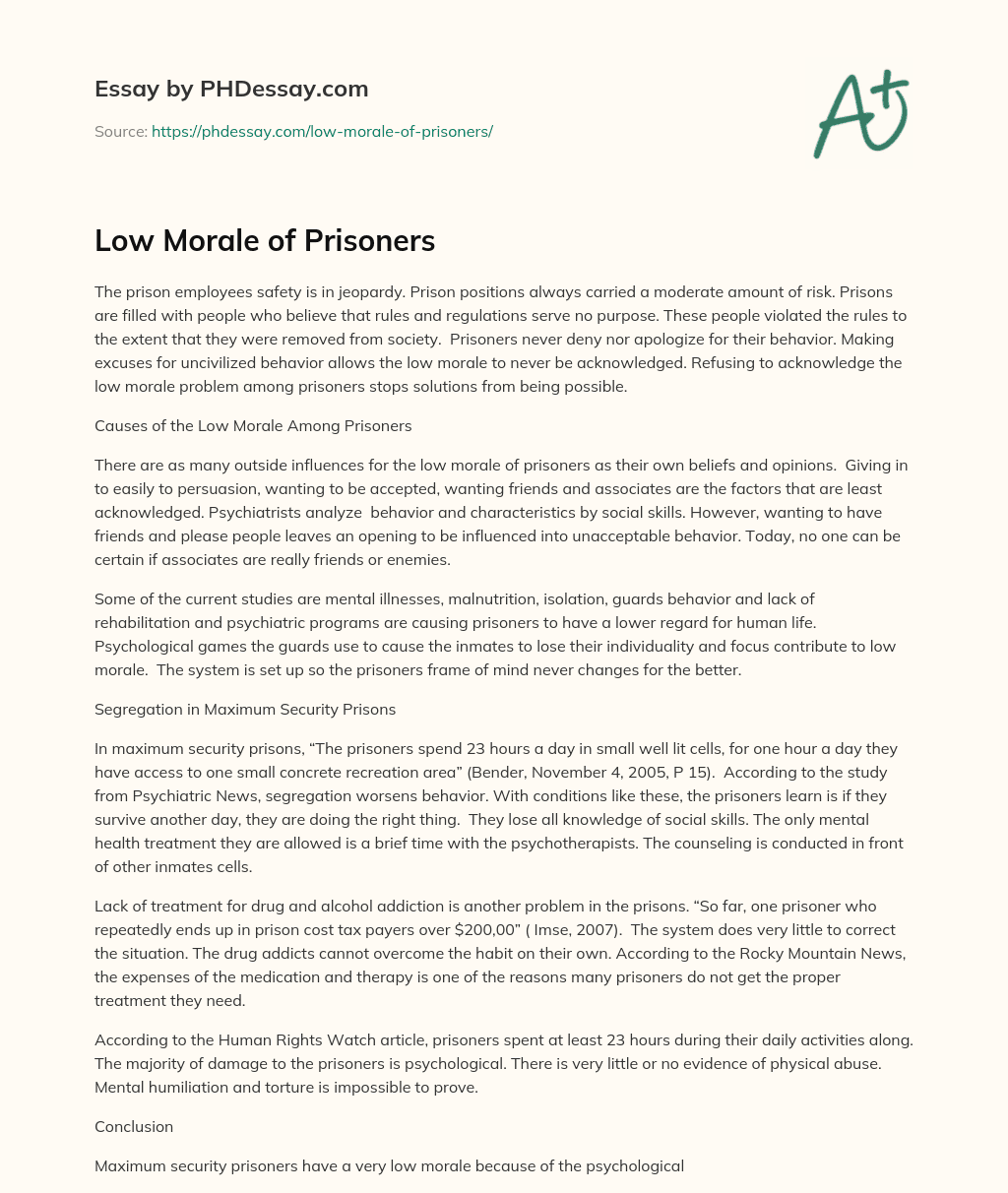 Low Morale of Prisoners essay
