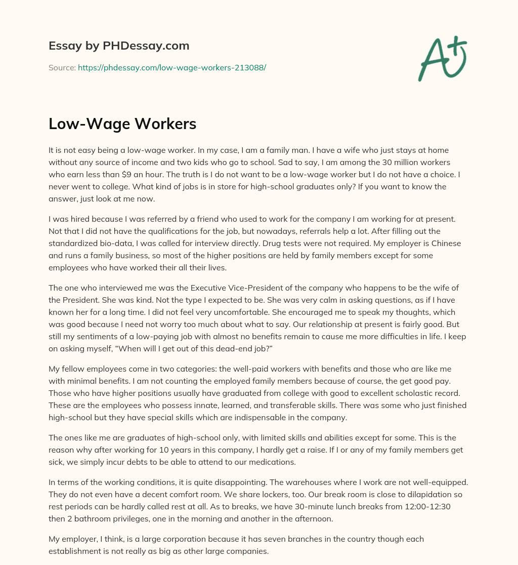 Low-Wage Workers essay