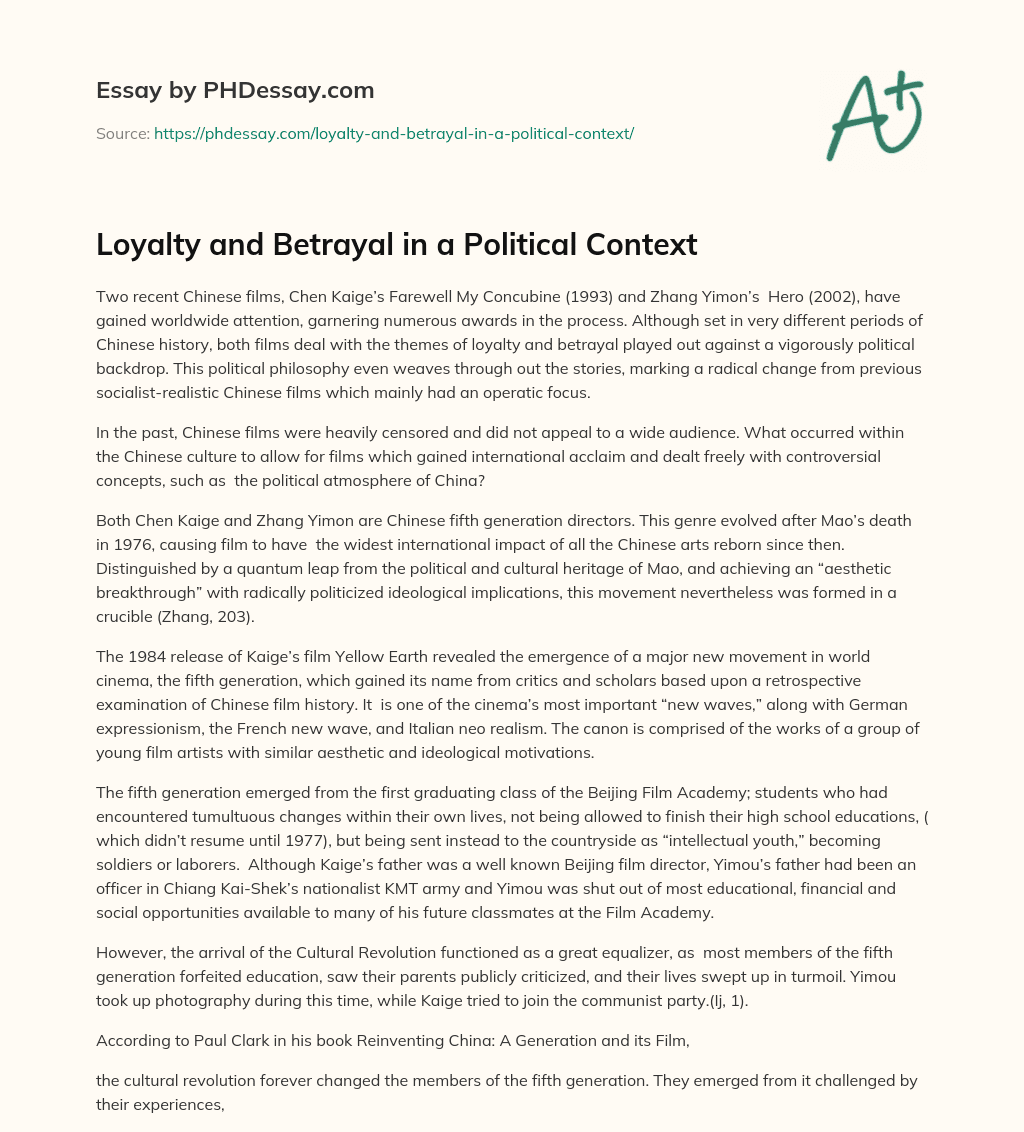 Loyalty and Betrayal in a Political Context essay