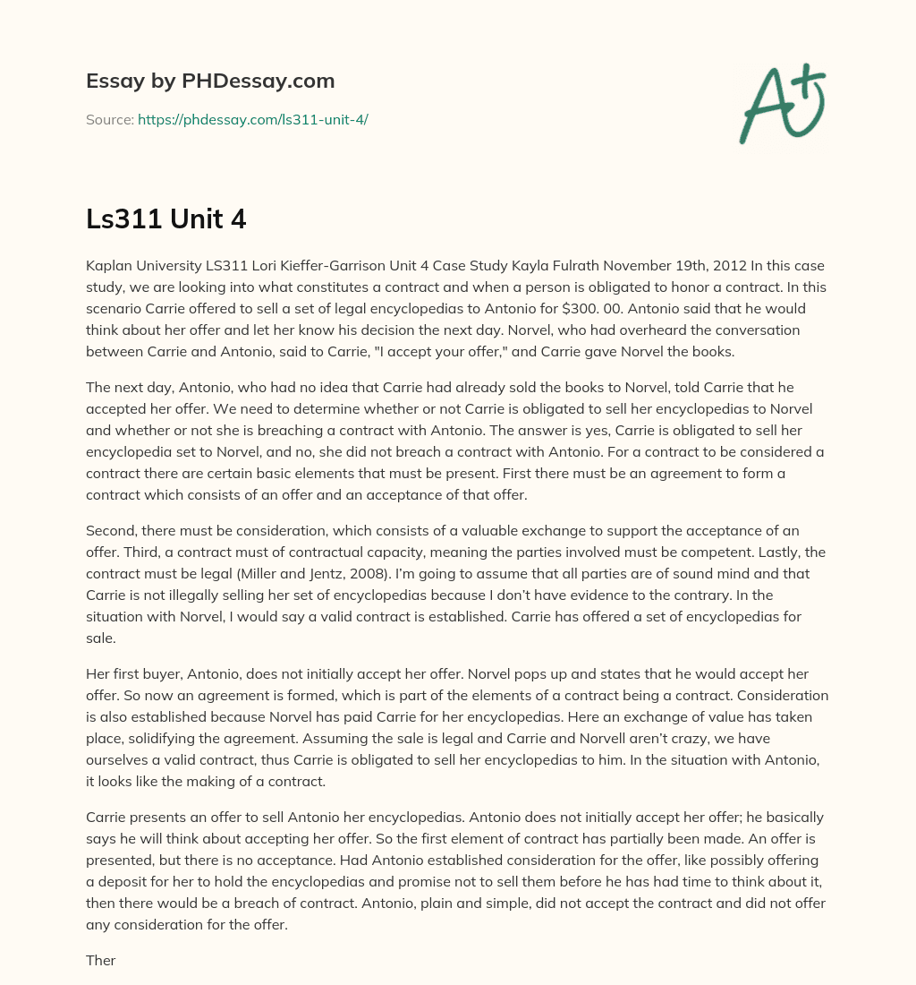 Ls311 Unit 4 essay