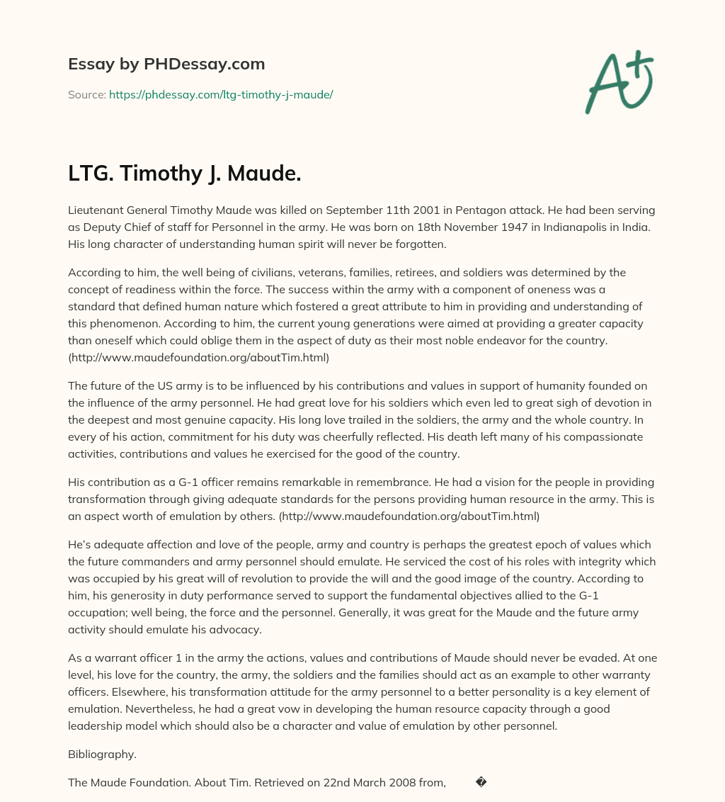 LTG. Timothy J. Maude. essay