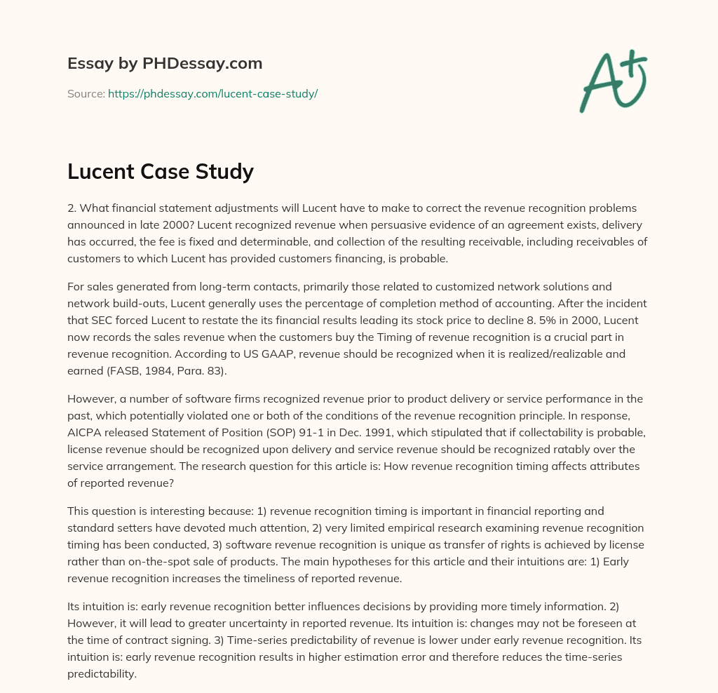 Lucent Case Study essay