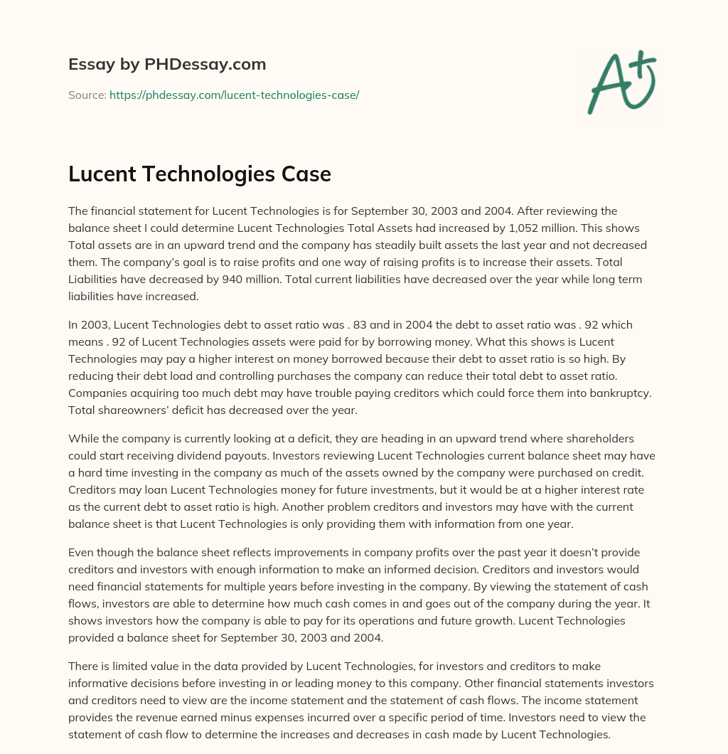 Lucent Technologies Case essay