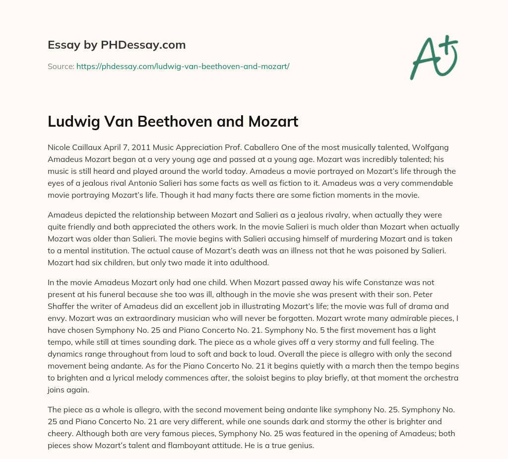 Ludwig Van Beethoven and Mozart essay