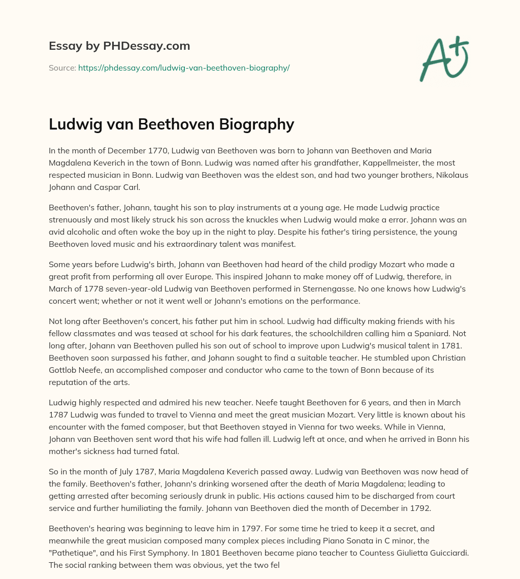 essay about ludwig van beethoven