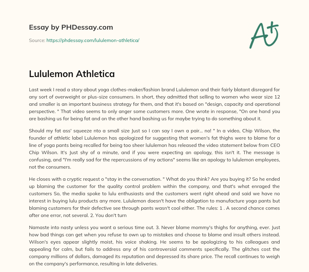 Lululemon Athletica essay