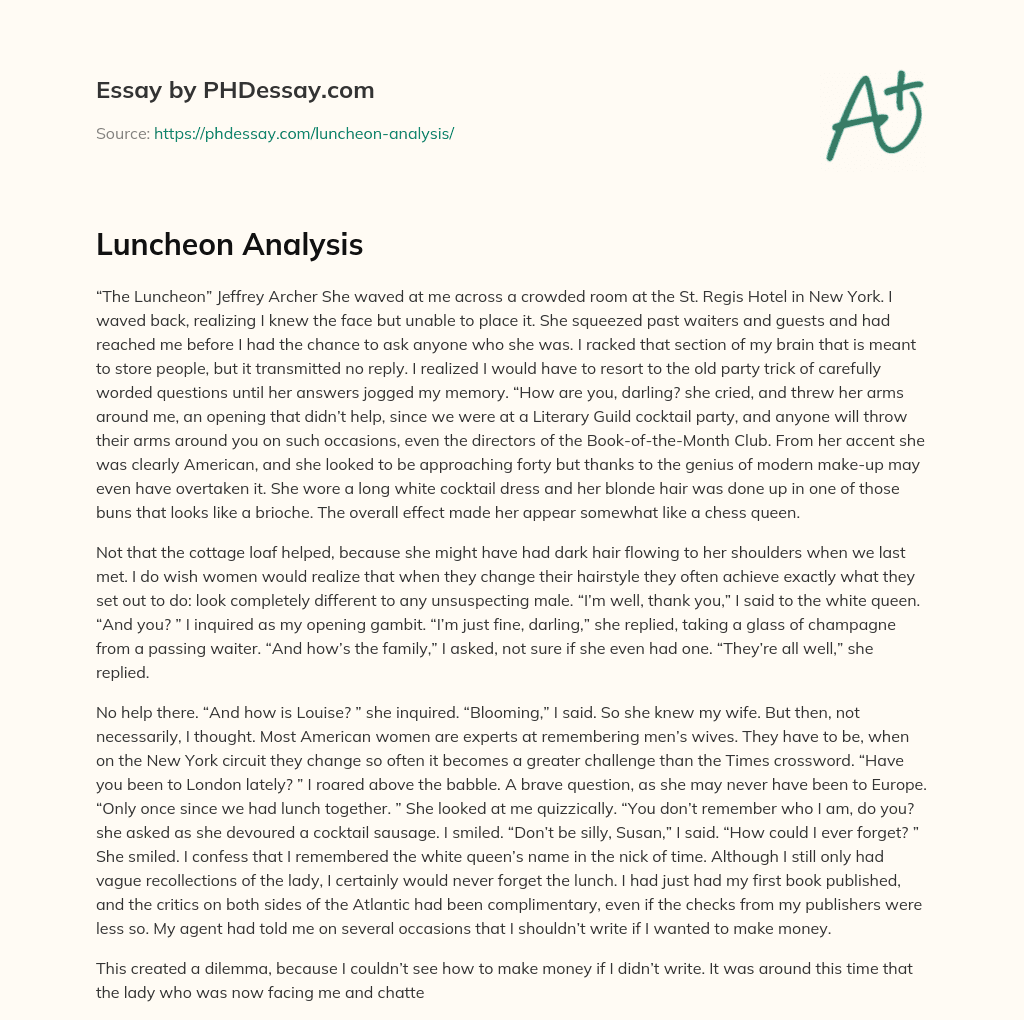 Luncheon Analysis essay