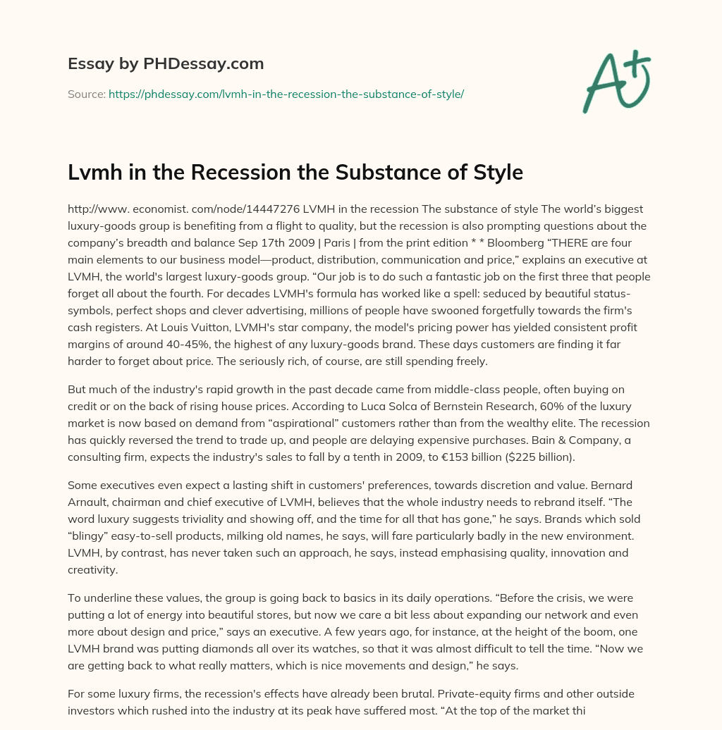 Lvmh in the Recession the Substance of Style essay