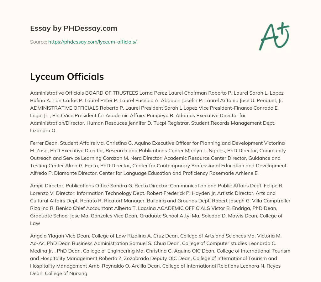 Lyceum Officials essay
