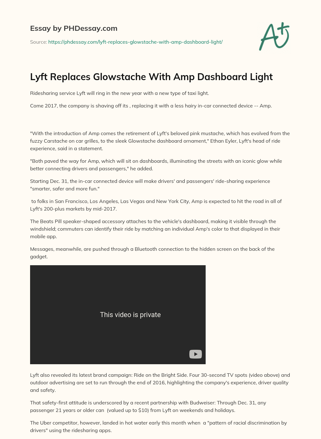 Lyft Replaces Glowstache With Amp Dashboard Light essay