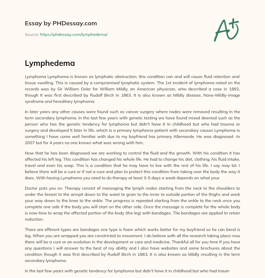 Lymphoma: Causes, History, and Personal Experience essay