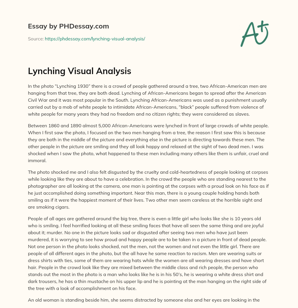 Lynching Visual Analysis essay