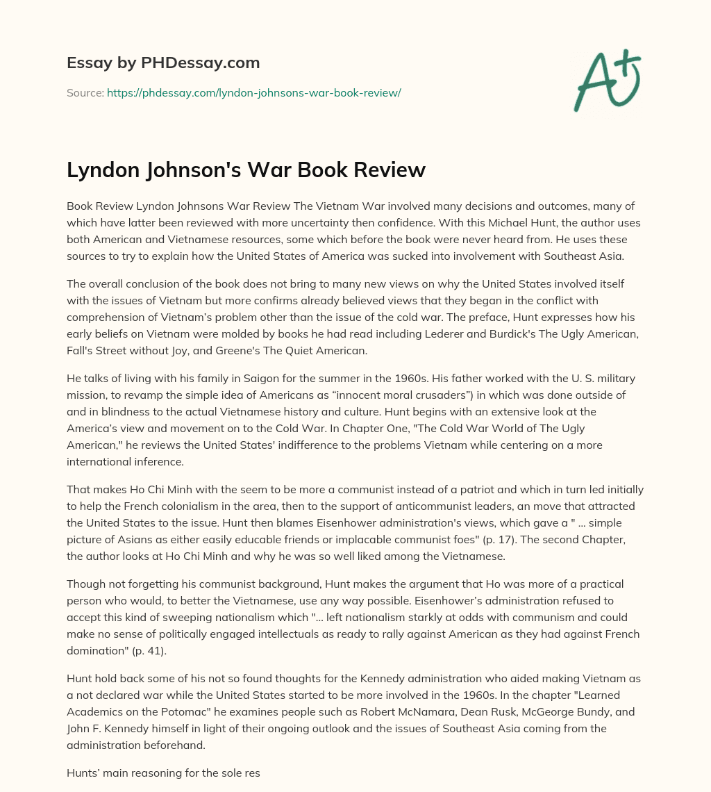 Lyndon Johnson’s War Book Review essay