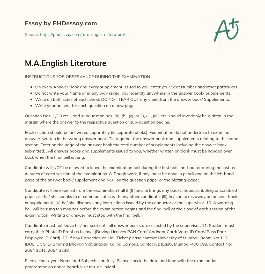 M.A.English Literature essay