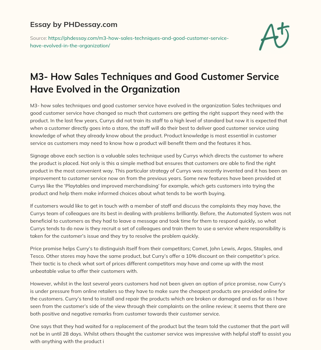 M3 How Sales Techniques and Good Customer Service Have Evolved in the