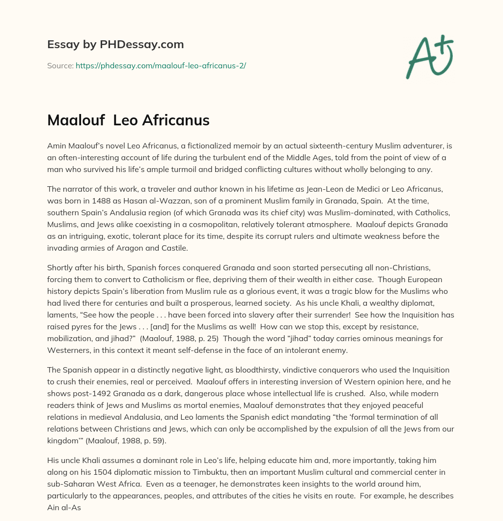 Maalouf  Leo Africanus essay
