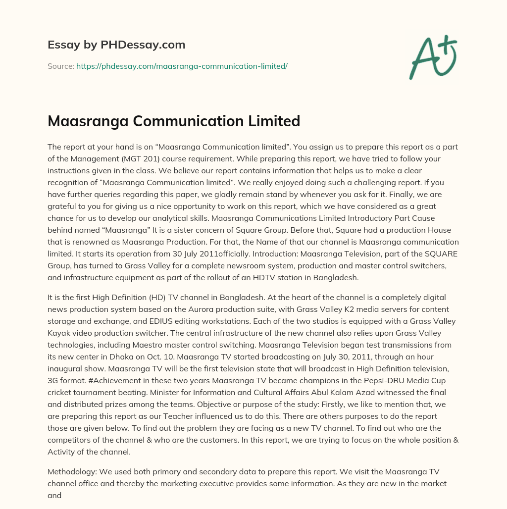 Maasranga Communication Limited essay