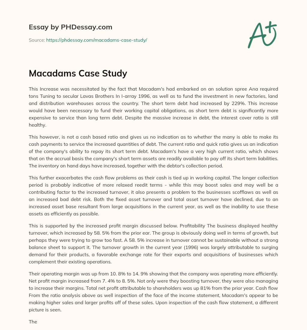 Macadams Case Study essay