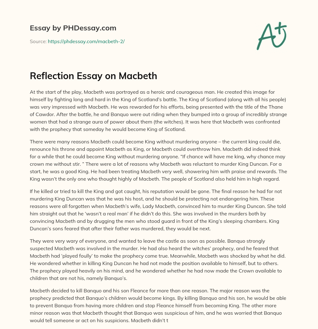 Reflection Essay on Macbeth essay