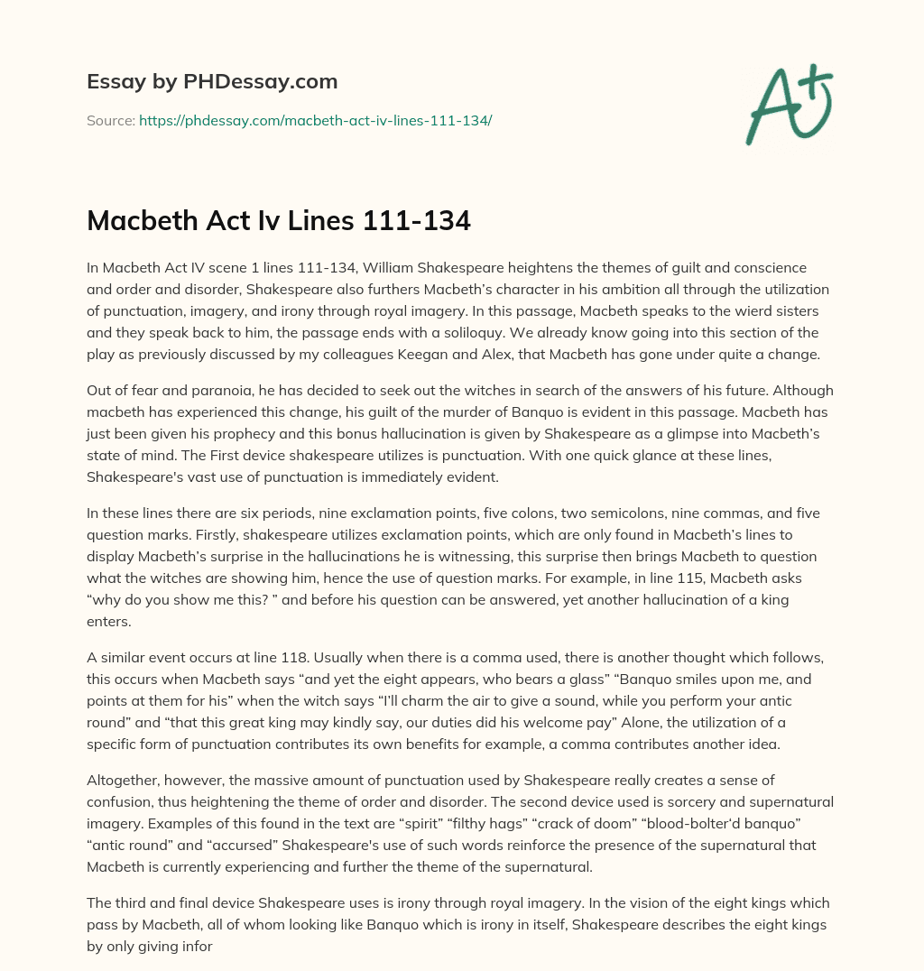Macbeth Act Iv Lines 111-134 essay