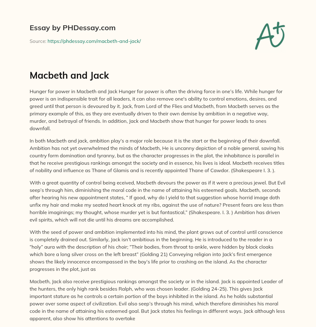 Macbeth and Jack essay