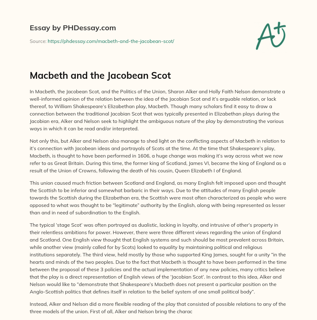 Macbeth and the Jacobean Scot essay