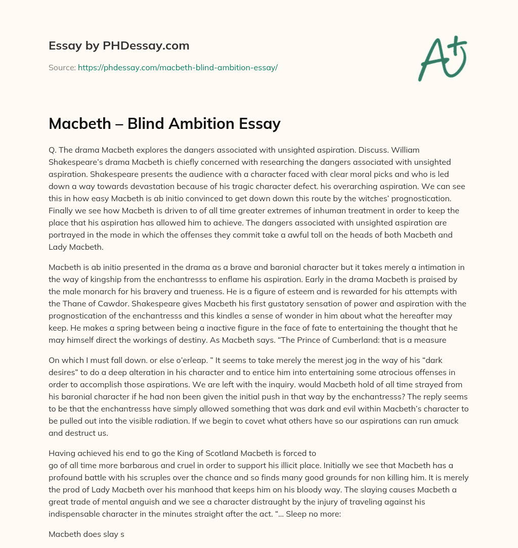 Macbeth – Blind Ambition Essay essay