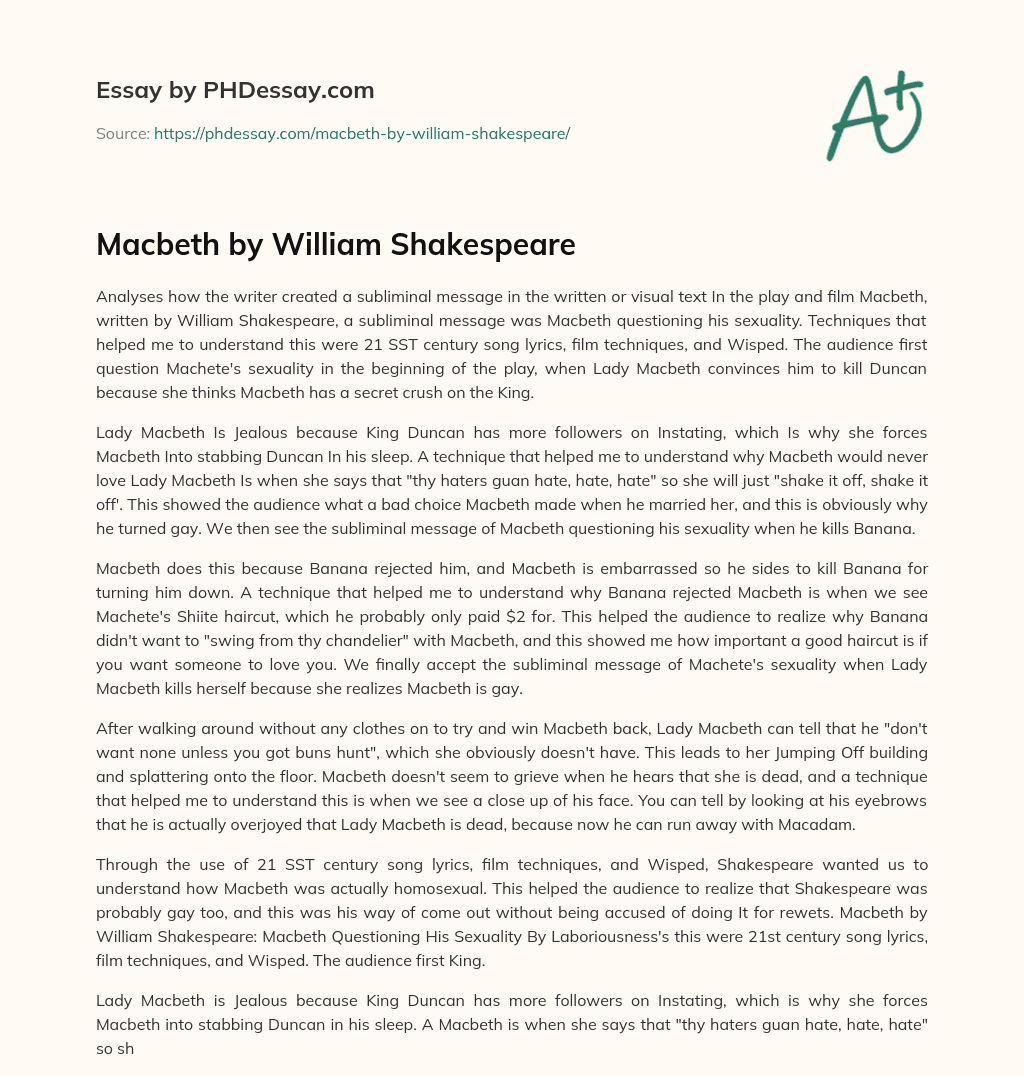 macbeth by william shakespeare essay