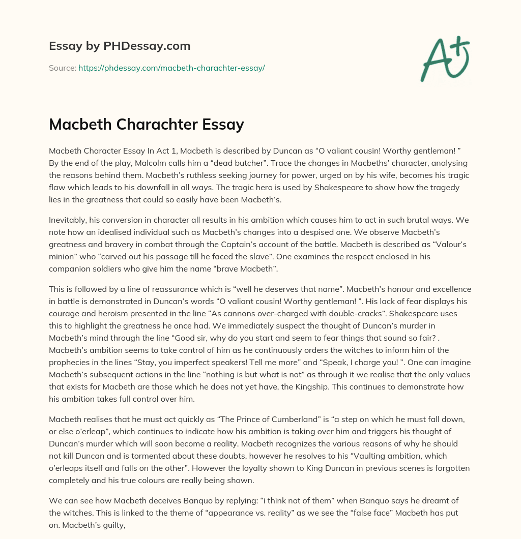 Macbeth Charachter Essay essay