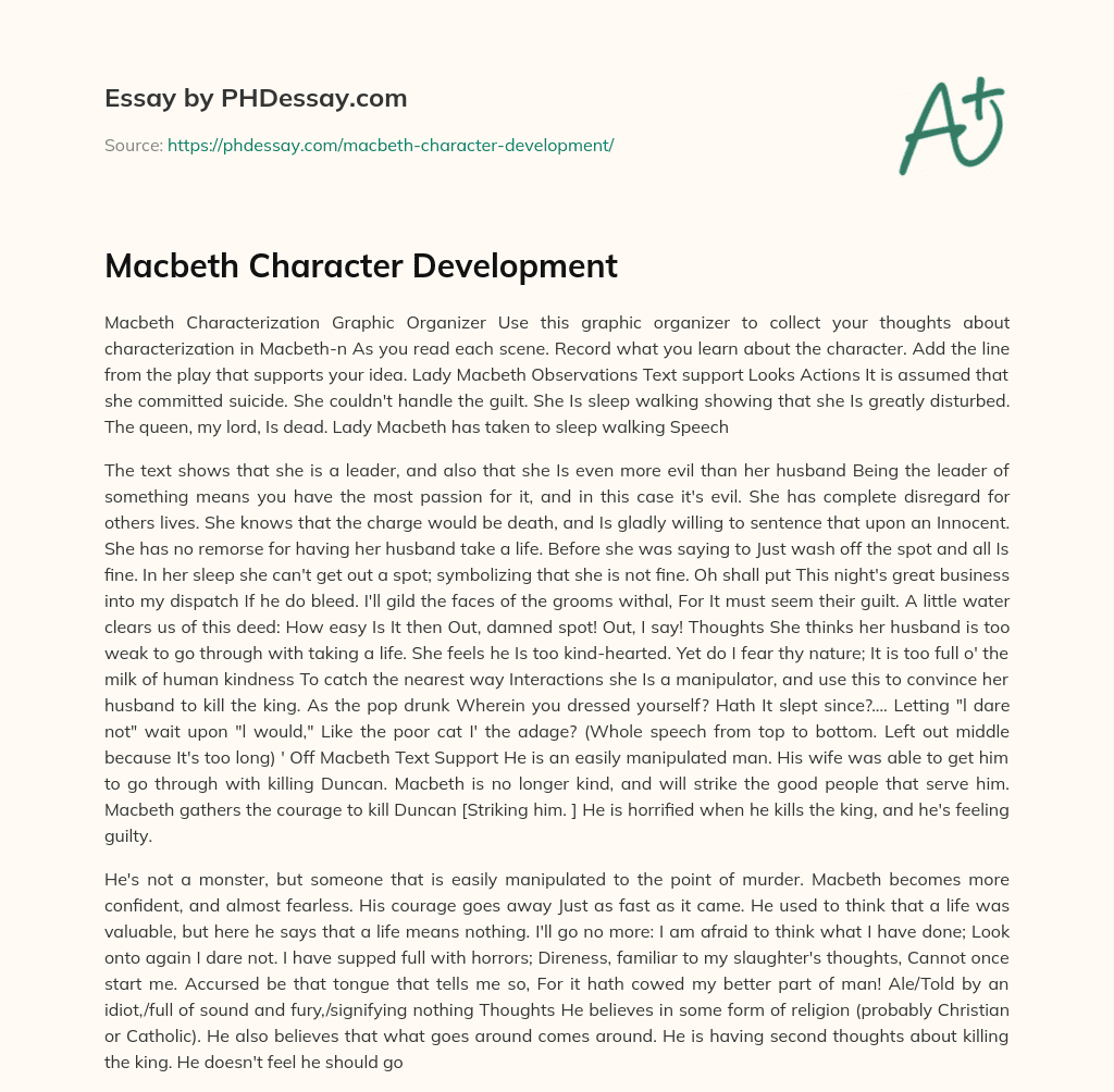 Macbeth Character Development essay