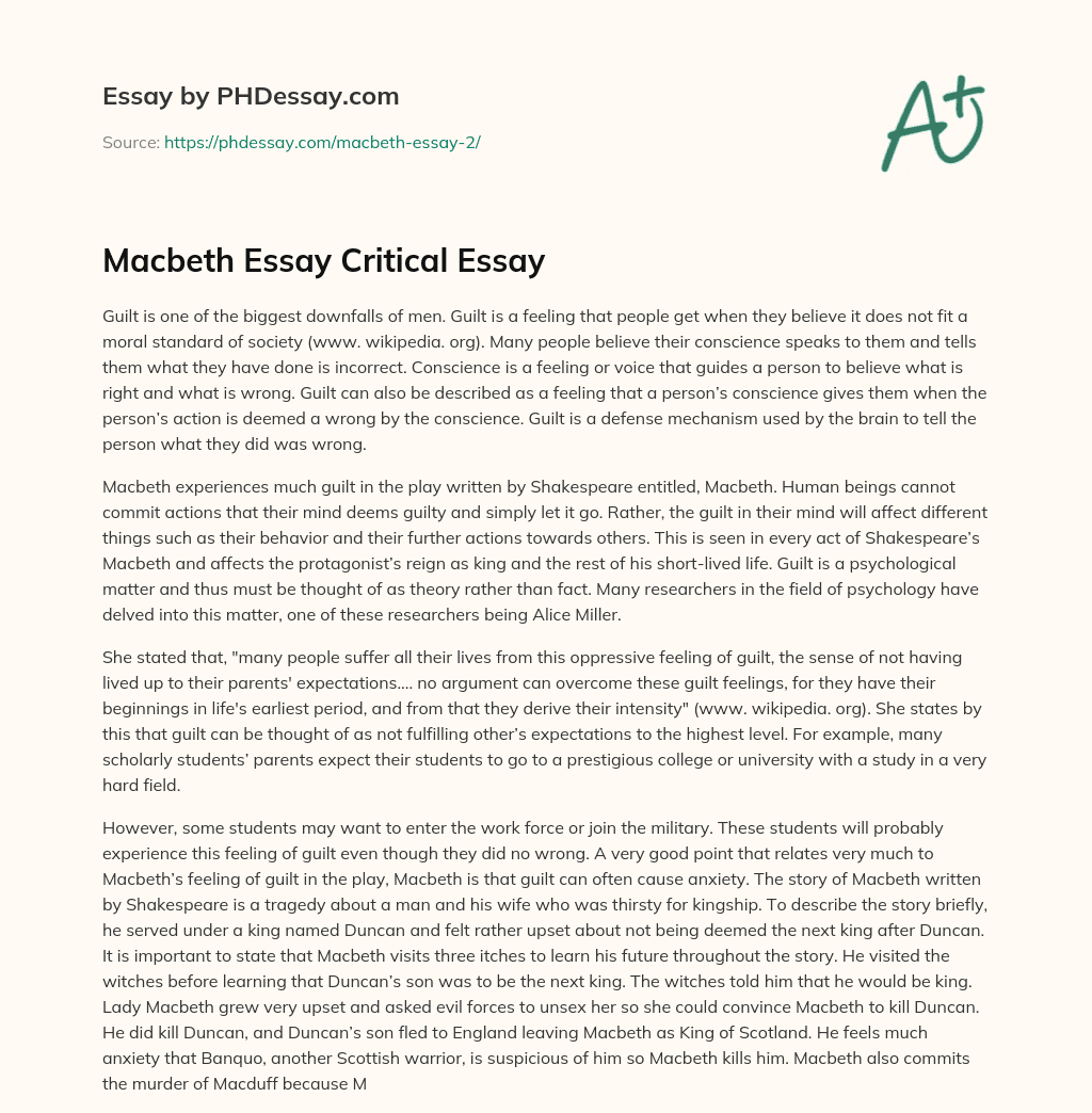 Macbeth Essay Critical Essay essay