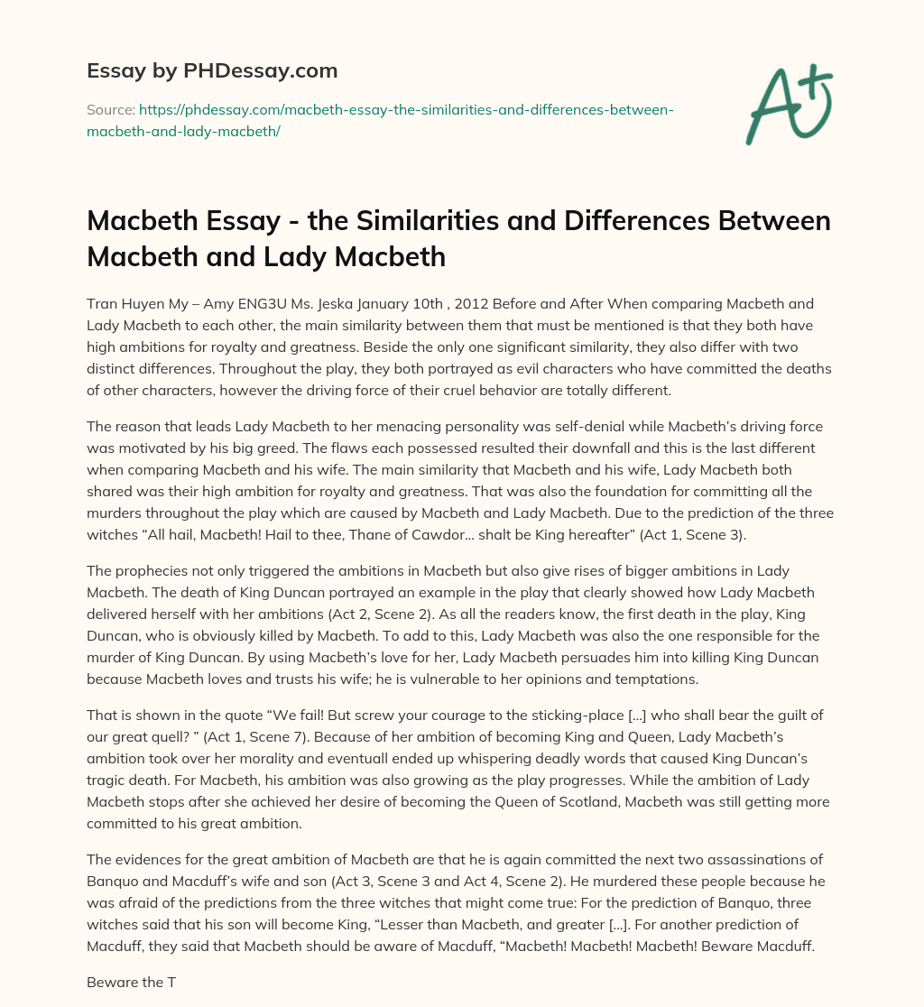 macbeth compare and contrast essay topics