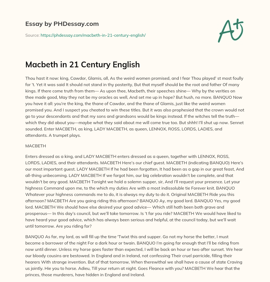 Macbeth in 21 Century English essay