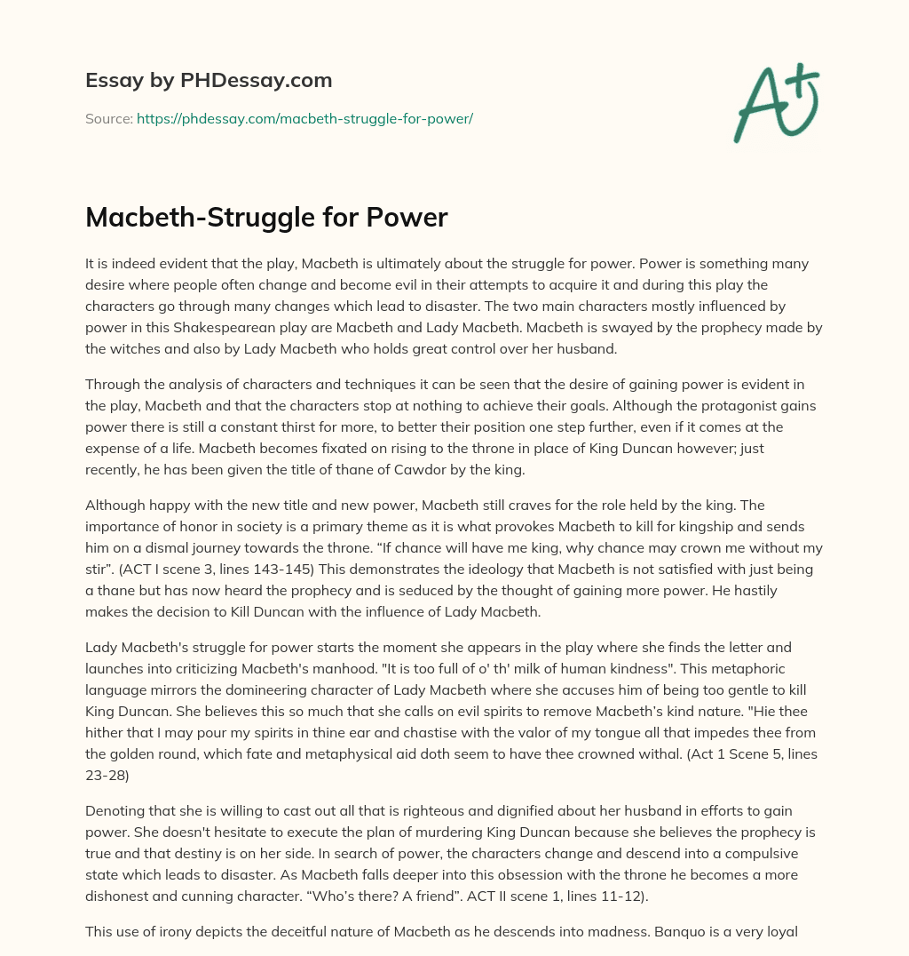 macbeth power struggle essay