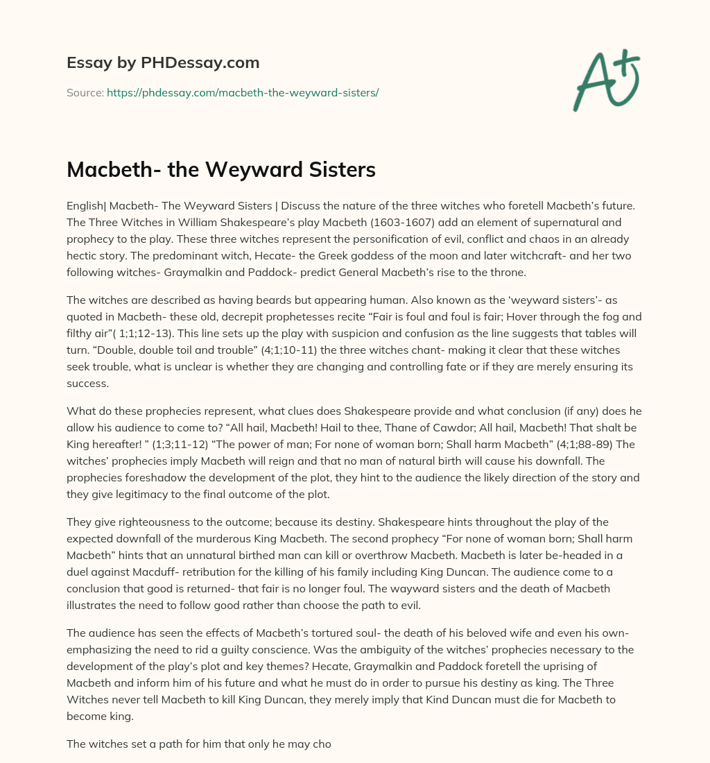 Macbeth- the Weyward Sisters essay