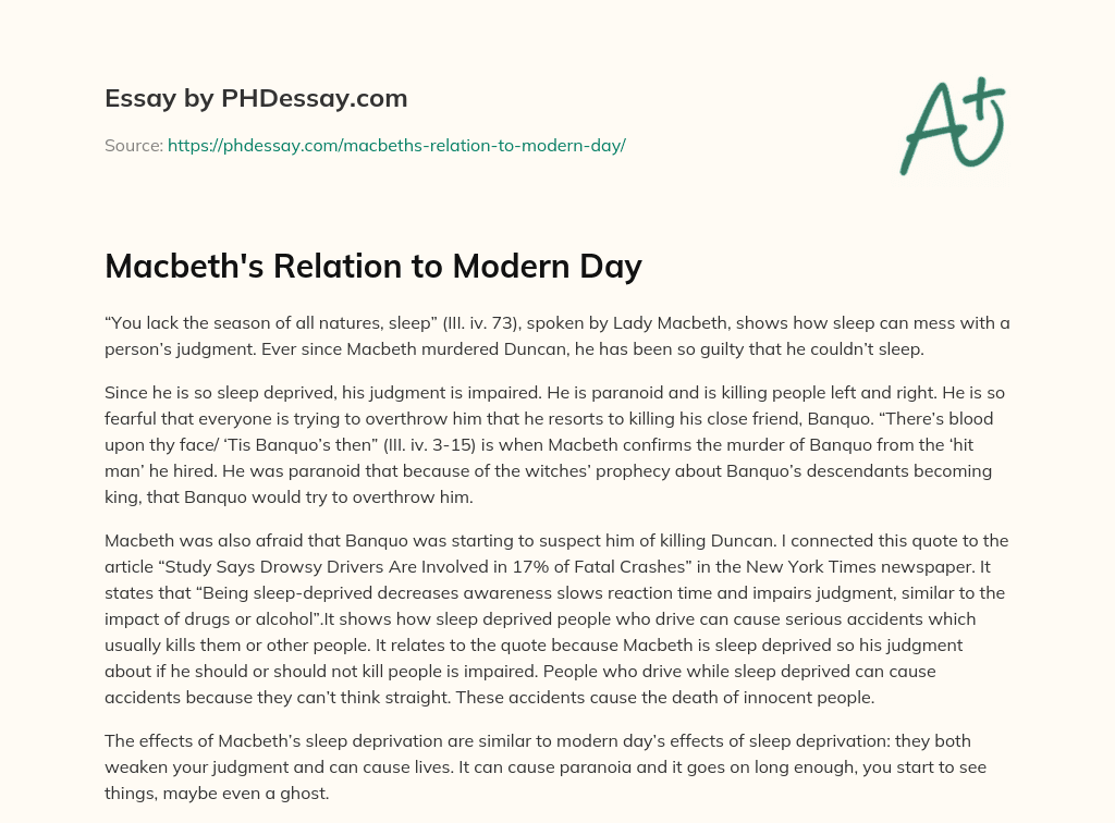 Macbeth’s Relation to Modern Day essay