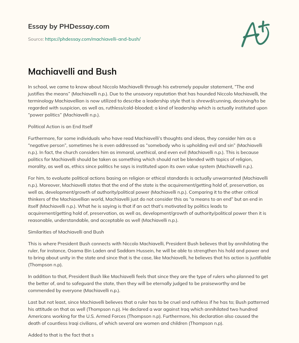 Machiavelli and Bush essay