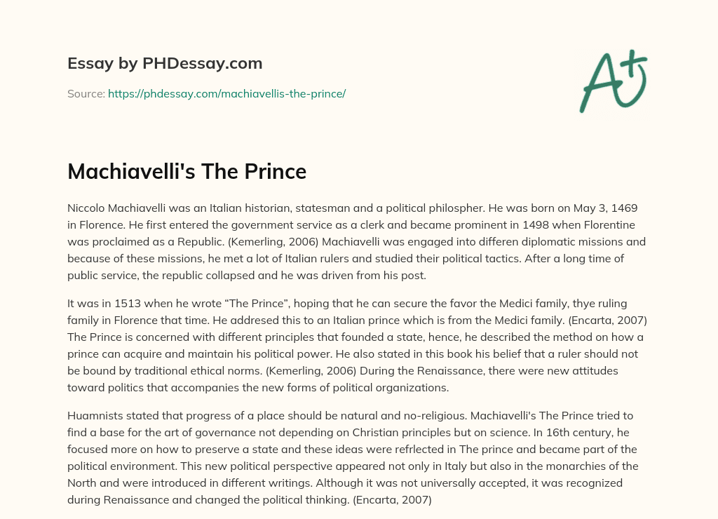 Machiavelli’s The Prince essay