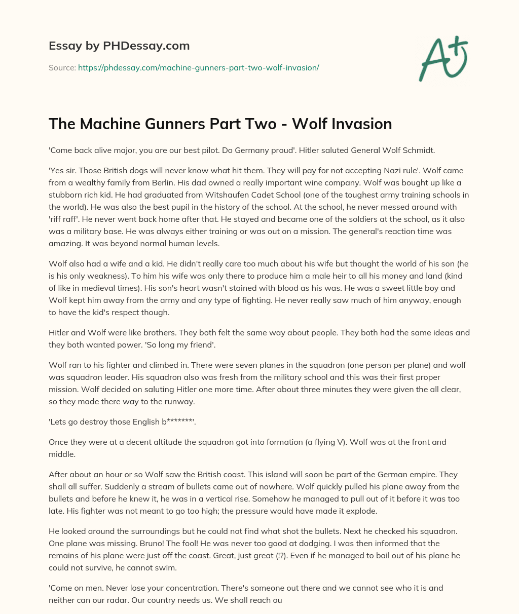 The Machine Gunners Part Two – Wolf Invasion essay