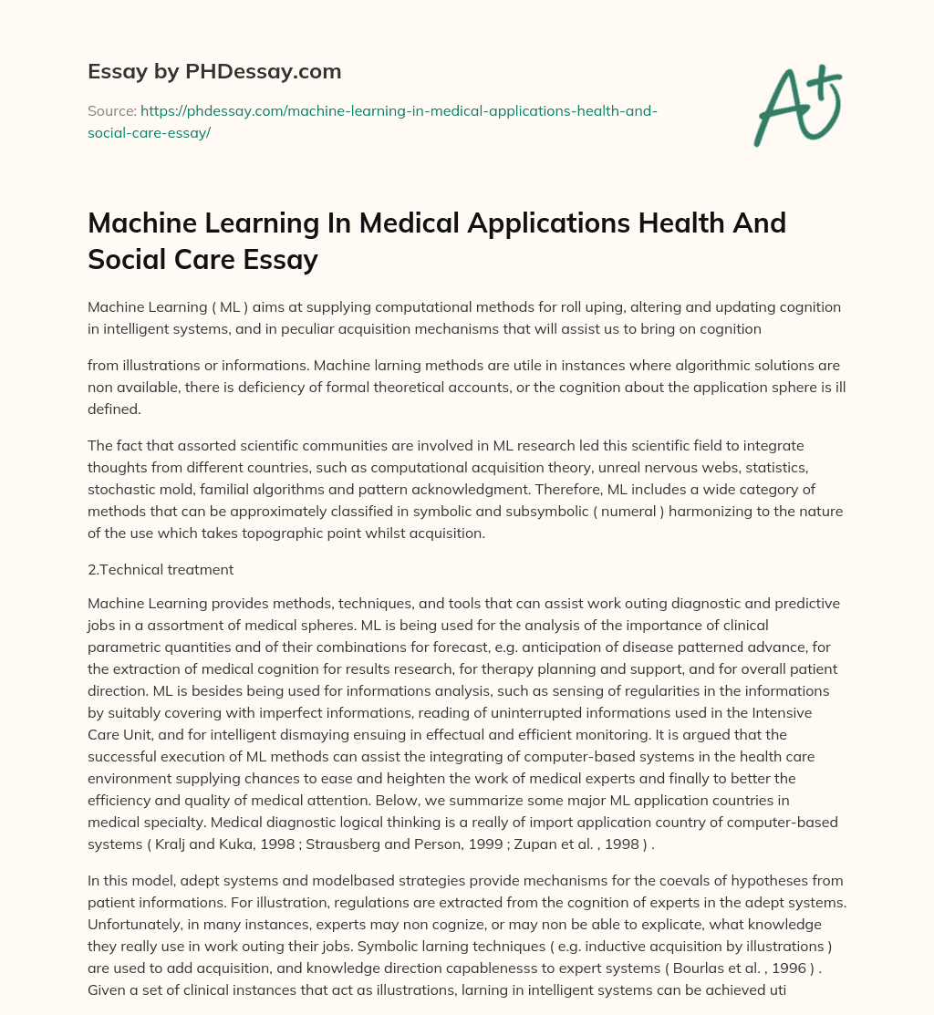 Machine Learning In Medical Applications Health And Social Care Essay essay