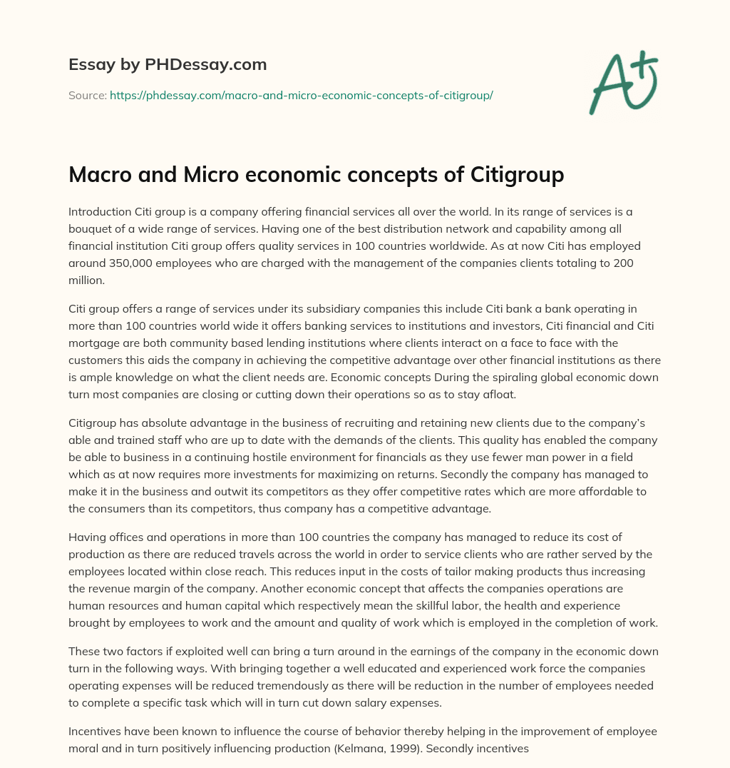 Macro and Micro economic concepts of Citigroup essay