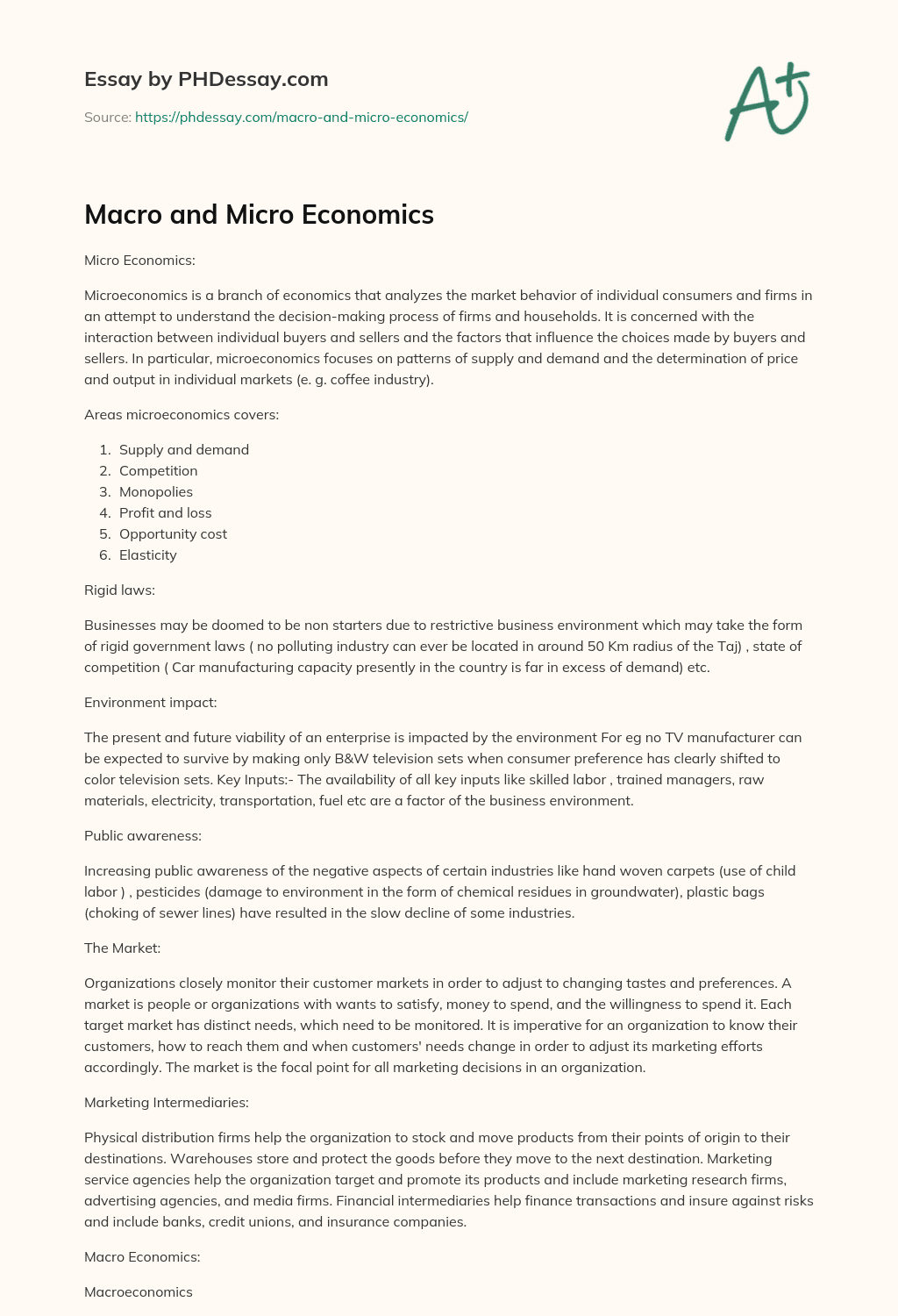 Macro and Micro Economics essay