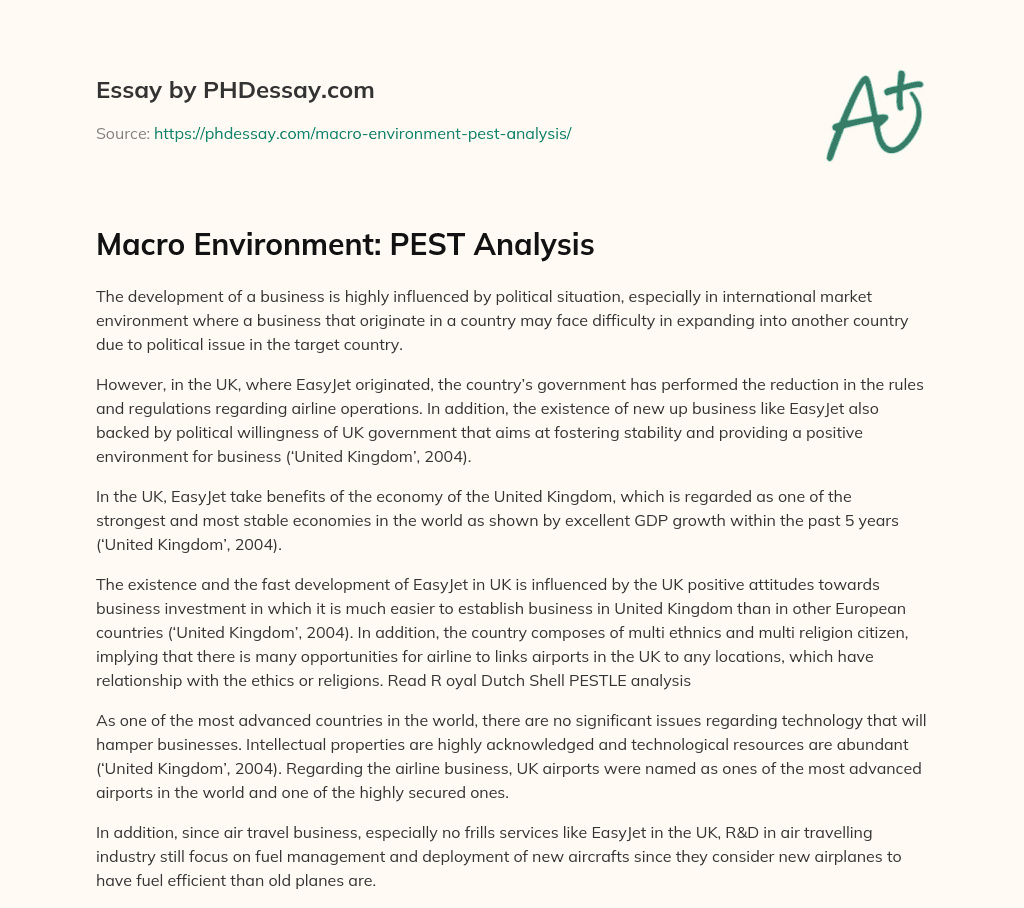 Macro Environment: PEST Analysis essay