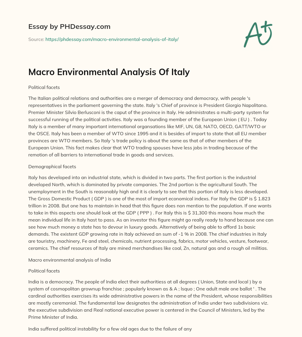 Macro Environmental Analysis Of Italy essay