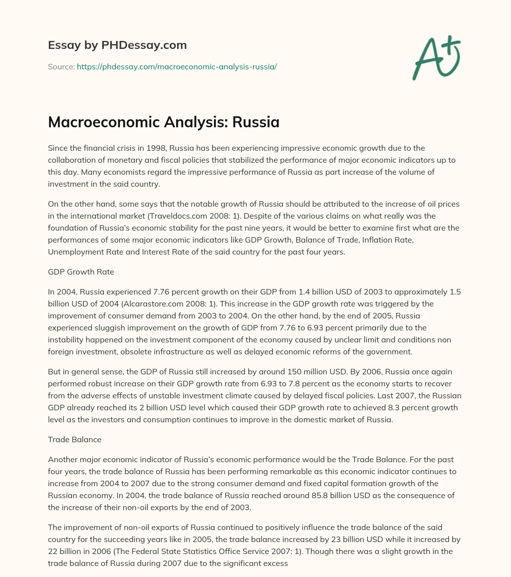 Macroeconomic Analysis: Russia essay