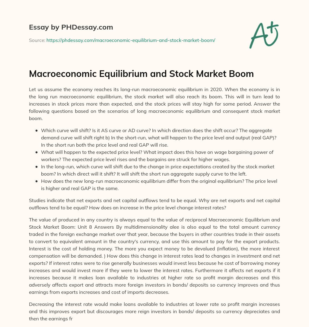 Macroeconomic Equilibrium and Stock Market Boom essay
