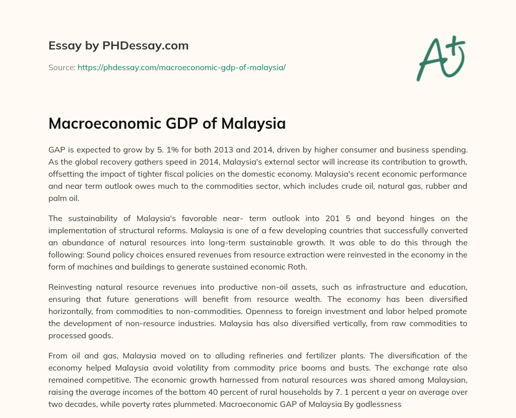 Macroeconomic GDP of Malaysia essay