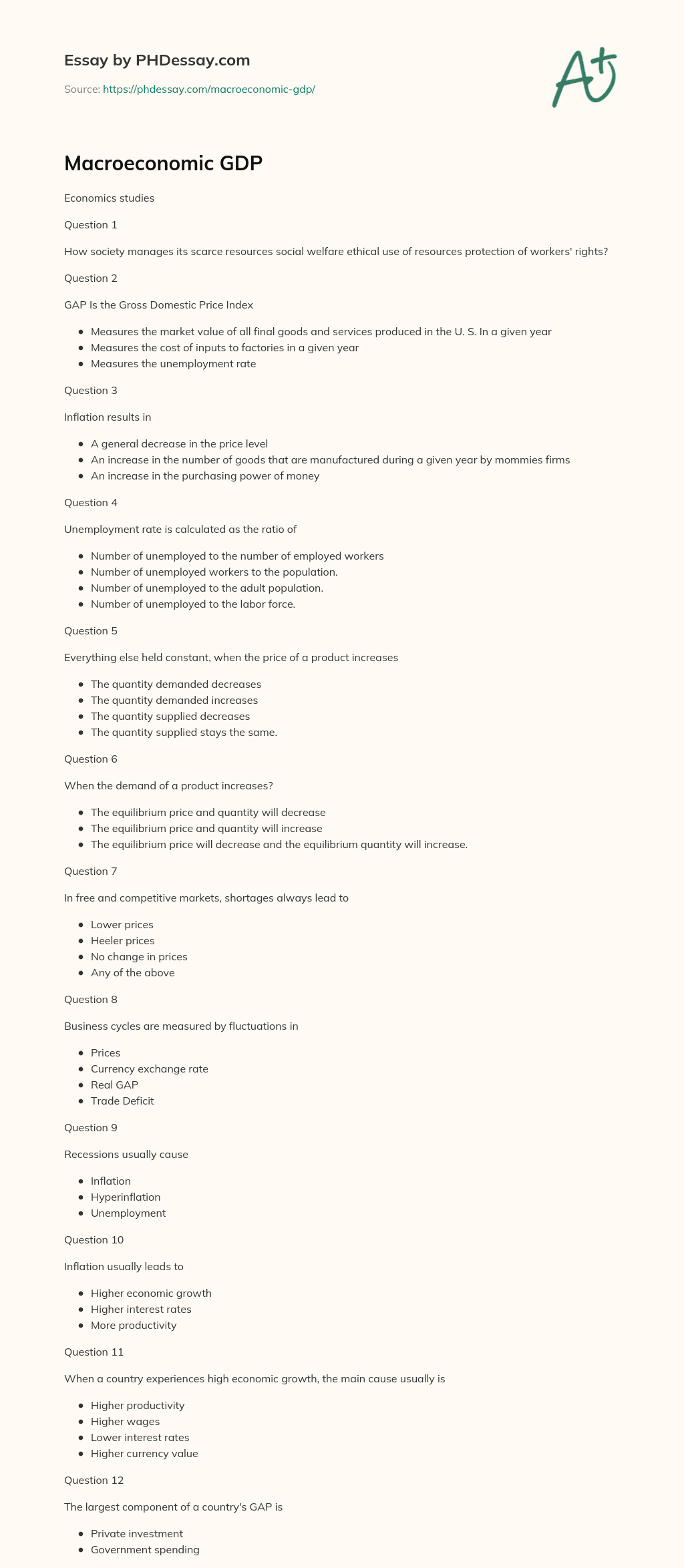 Macroeconomic GDP essay