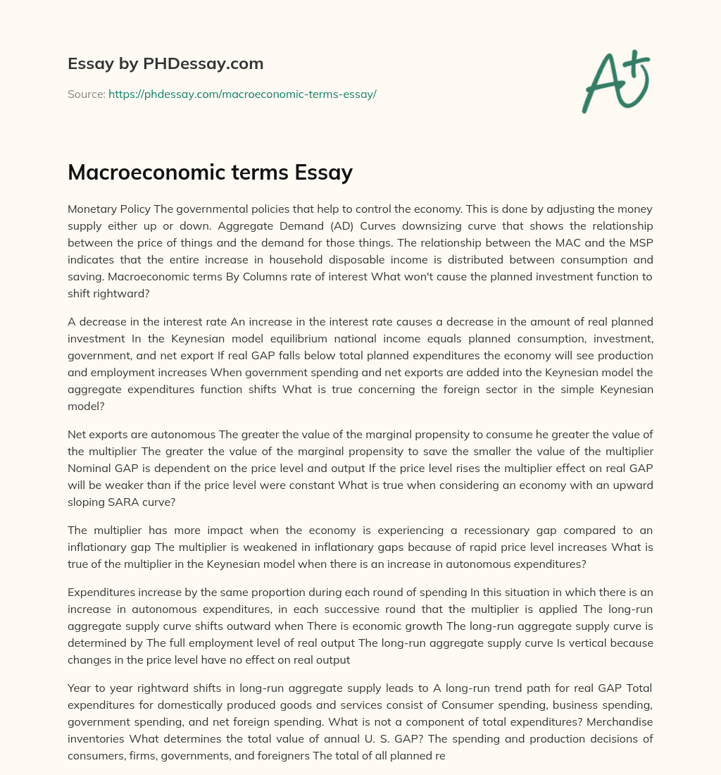 Macroeconomic terms Essay essay